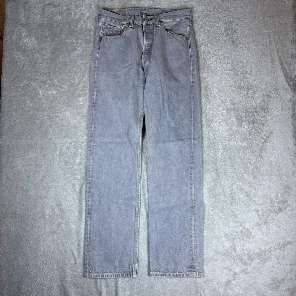 Levi's 501 Grey Denim Jeans Mens 32x36 (Fits 30x32) Faded Straight‎ Leg